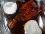 salmon and peaches with goats cheese