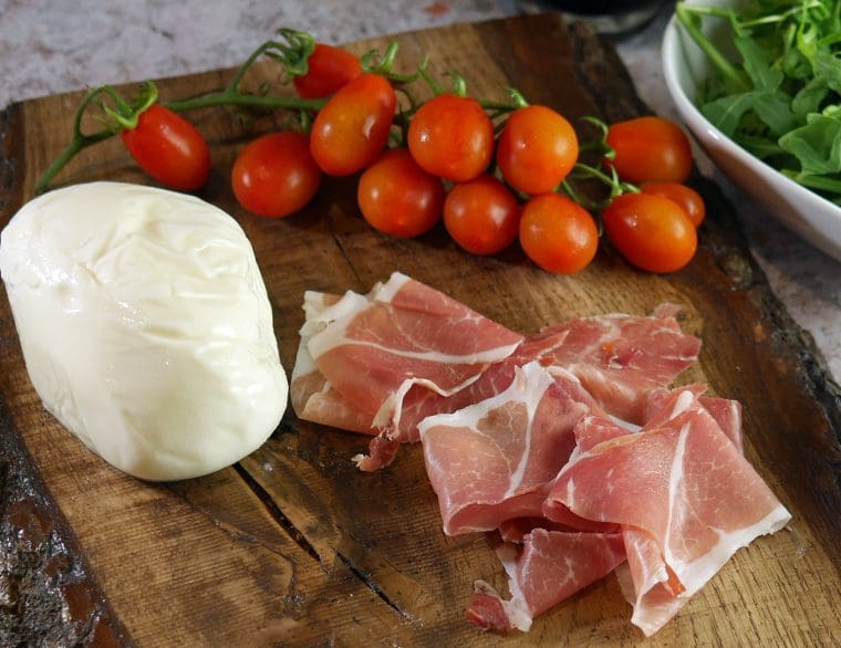 Burrata Ham and Datterini Tomatoes