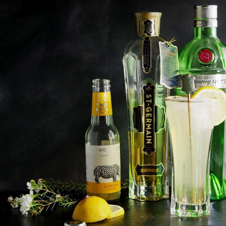 Elderflower Gin Fizz and ingredients