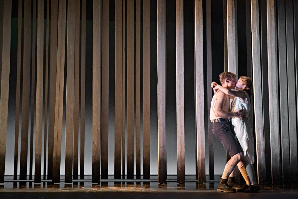 Luke Thallon (Him) and Patsy Ferran (Her) in Camp Siegfried at The Old Vic_Photo by Manuel Harlan