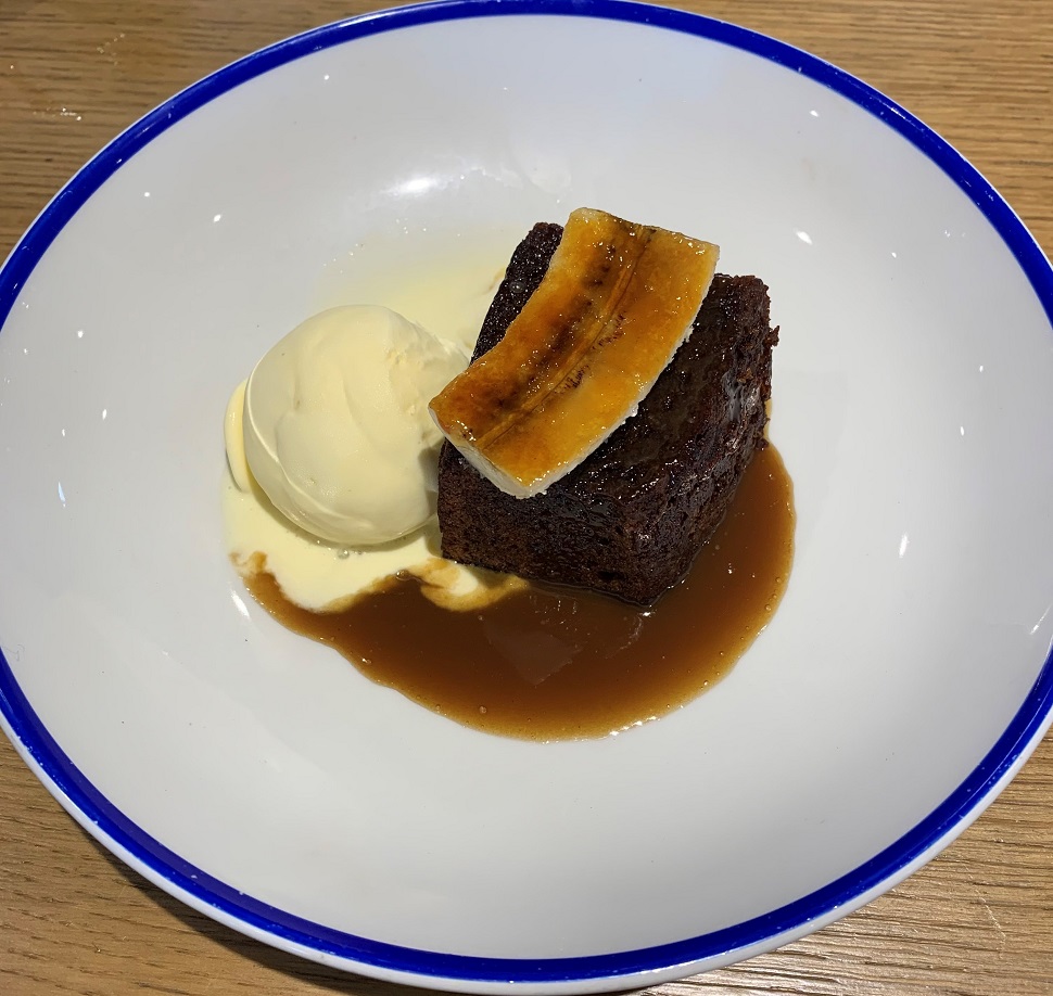 Sticky toffee pudding with caramelised banana the Sardine Factory Restaurant Looe