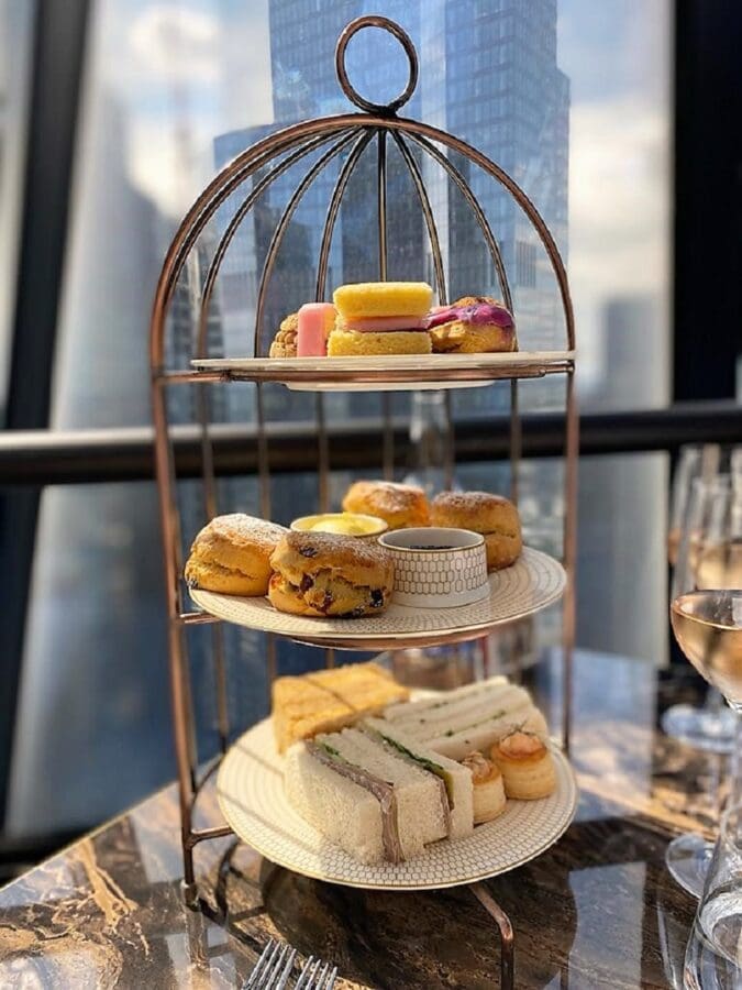 Whispering Angel Afternoon tea displayed in cage at the Gherkin
