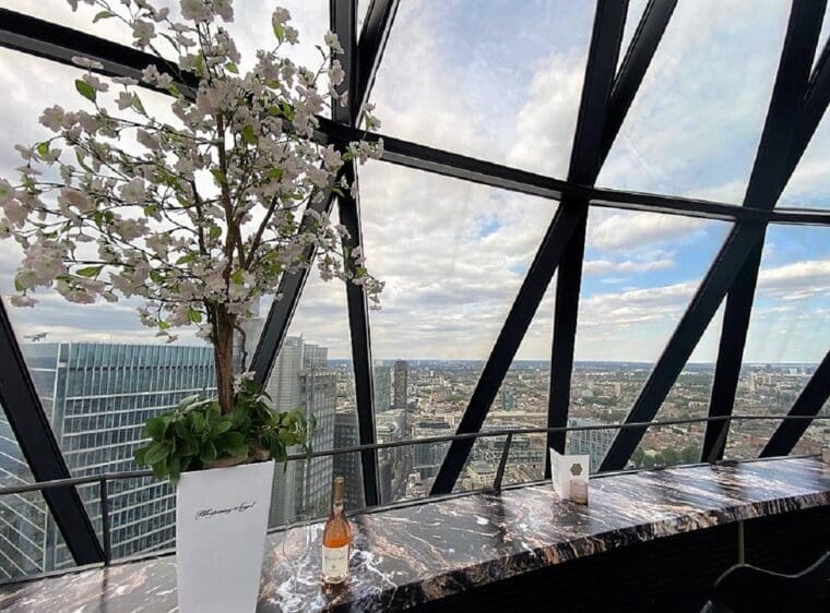 View from Iris bar at the Gherkin with Whispering Angel