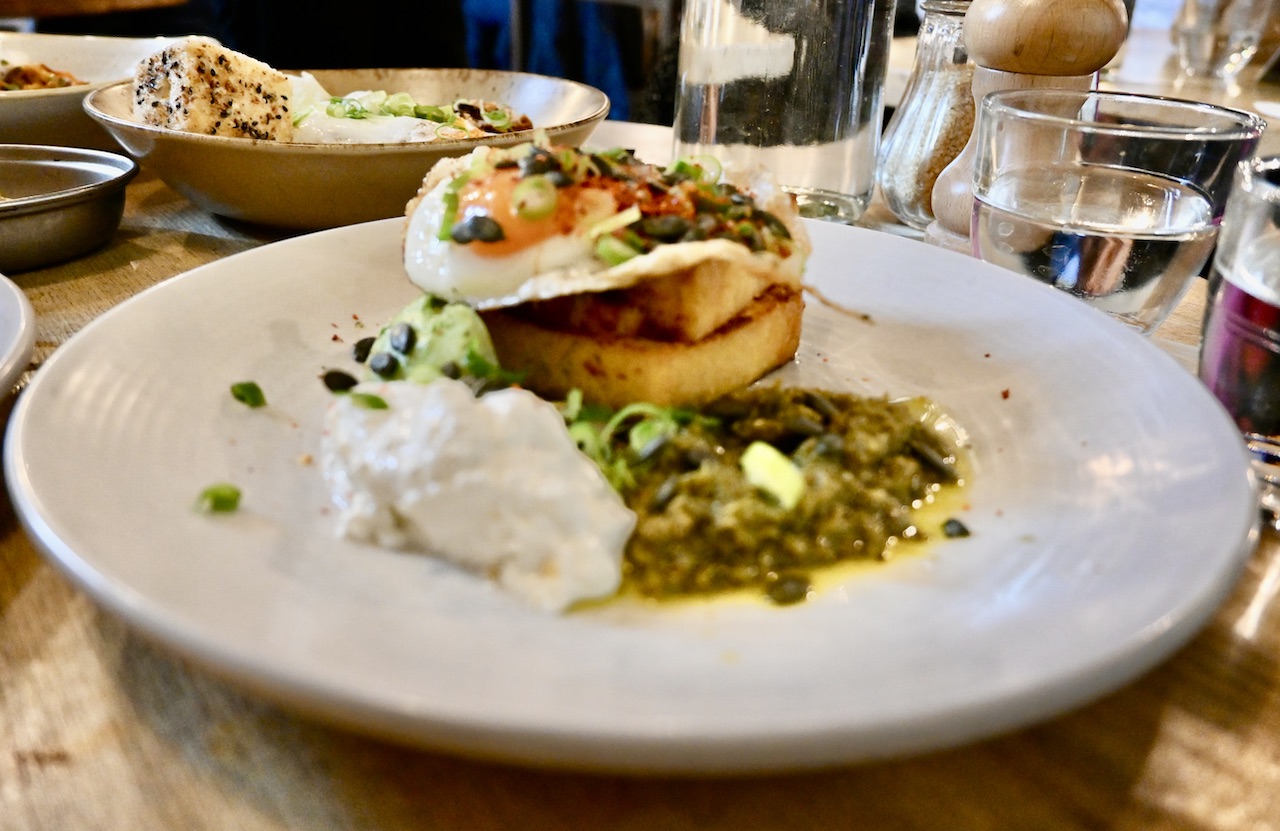 Cornbread salsa verde and egg
