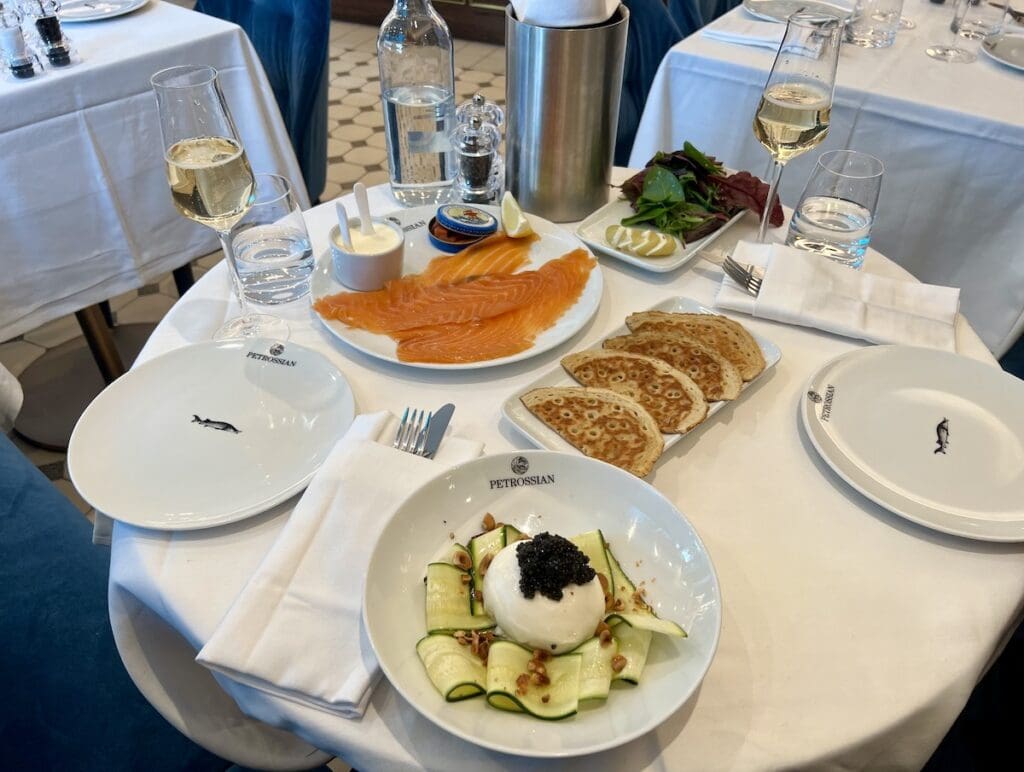 Petrossian salmon, burrata and salad