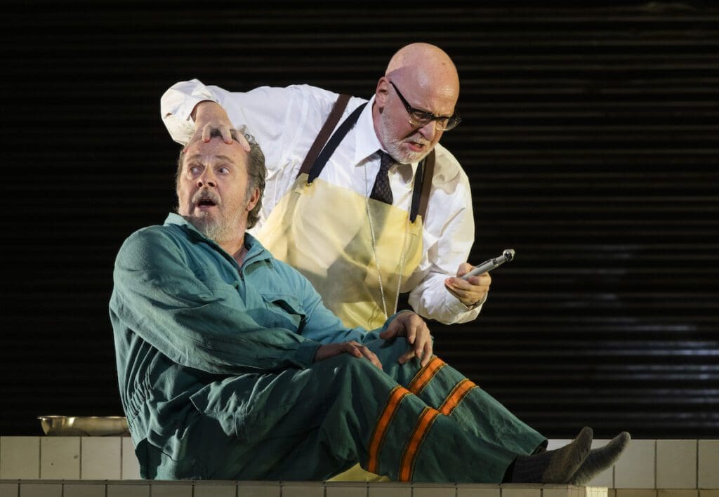 Wozzeck CHRISTIAN GERHAHER, Doctor BRINDLEY SHERRATT, Wozzeck, &copy; ROH 2023. Photograph by Tristram Kenton