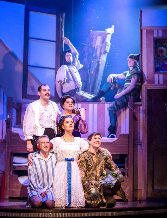 Final scene in the Darlings house from the cast of Peter Pan Goes Wrong at Lyric Theatre London