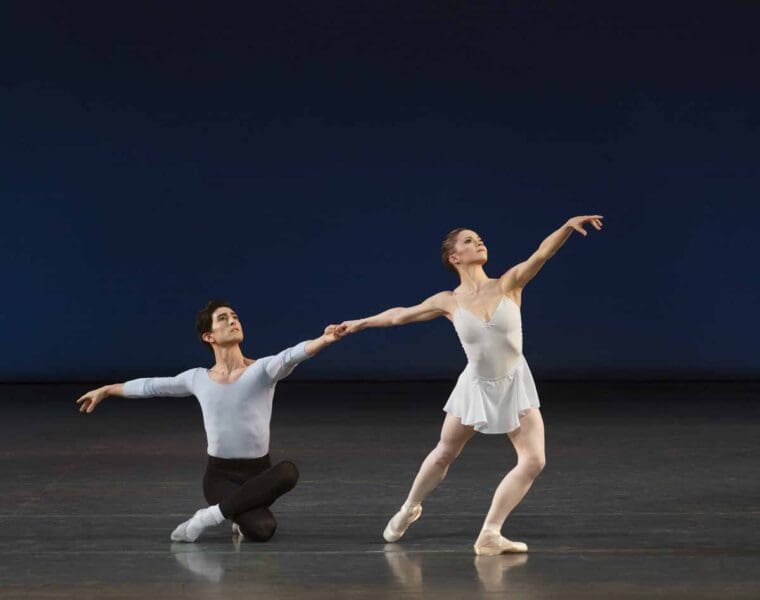 Megan Fairchild and Anthony Huxley of New York City Ballet in George Balanchine’s Duo Concertant. Photo credit Paul Kolnik