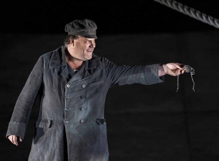 Bryn Terfel (The Dutchman), Elisabet Strid (Senta), Stephen Milling (Daland), Toby Spence (Erik), Kseniia Nikolaieva (Mary) and Miles Mykkanen (Steersman) in The Flying Dutchman by Richard Wagner @ Royal Opera House. Directed by Tim Albery. Conductor, Henrik Nánási. (Opening 29-02-2024) ©Tristram Kenton 02-24 (3 Raveley Street, LONDON NW5 2HX TEL 0207 267 5550 Mob 07973 617 355)email: tristram@tristramkenton.com