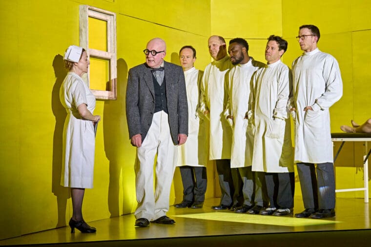Wendy Nottingham (Nurse), Steven Beard (Doctor) and the Company in Machinal at The Old Vic — credit Manuel Harlan