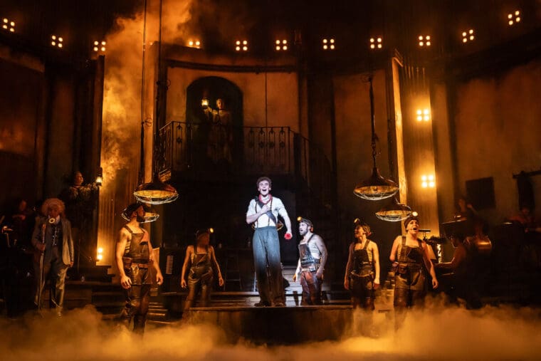1. HADESTOWN Lyric Theatre, London. Donal Finn and the company. Photo credit Marc Brenner