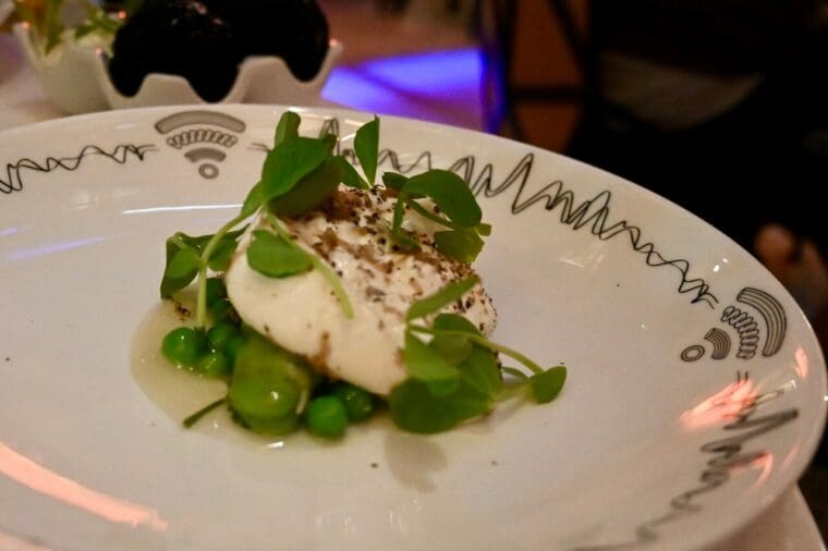 Burrata pea and broad beans