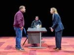 James Corden, Zachary Hart and Anna Maxwell Martin in The Constituent at The Old Vic – credit Manuel Harlan