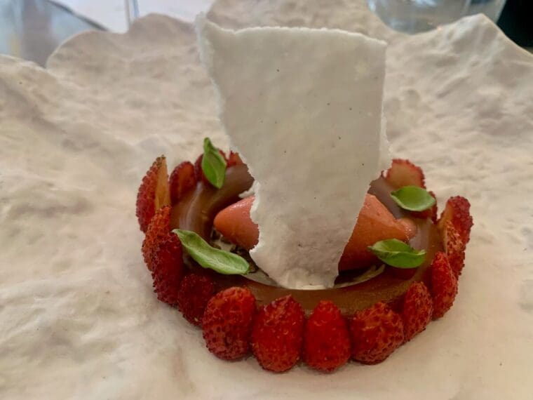Red Honduras cocoa chocolate mousse with Fraises des Bois