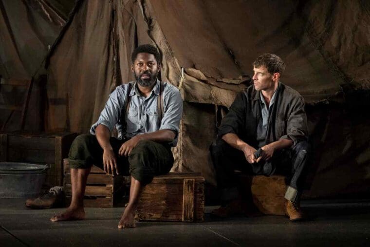 Natey Jones (Jim Casy) and Harry Treadaway (Tom Joad) in The Grapes of Wrath at the National Theatre (c) Richard Hubert Smith 0117