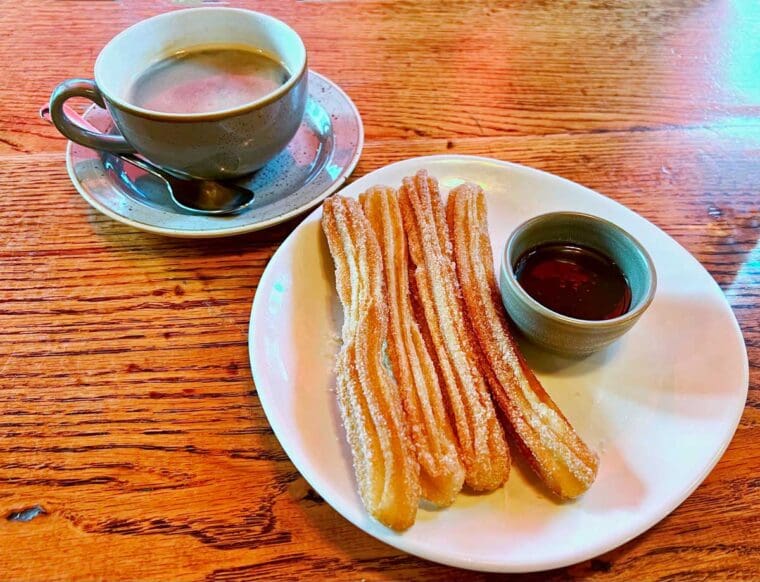 Churros with chocolate sauce, Ember Yard