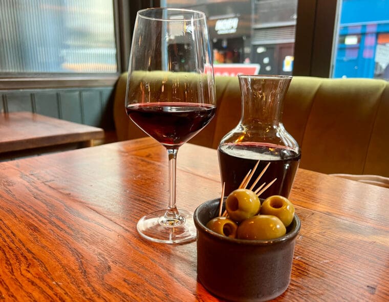 Olives and Wine at Ember Yard