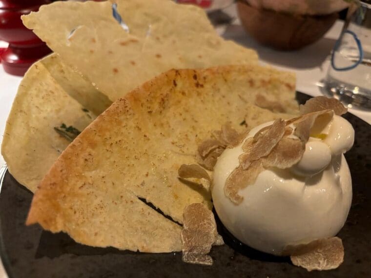 HARRY'S BURRATA WITH CARTA DI MUSICA AND WHITE TRUFFLE