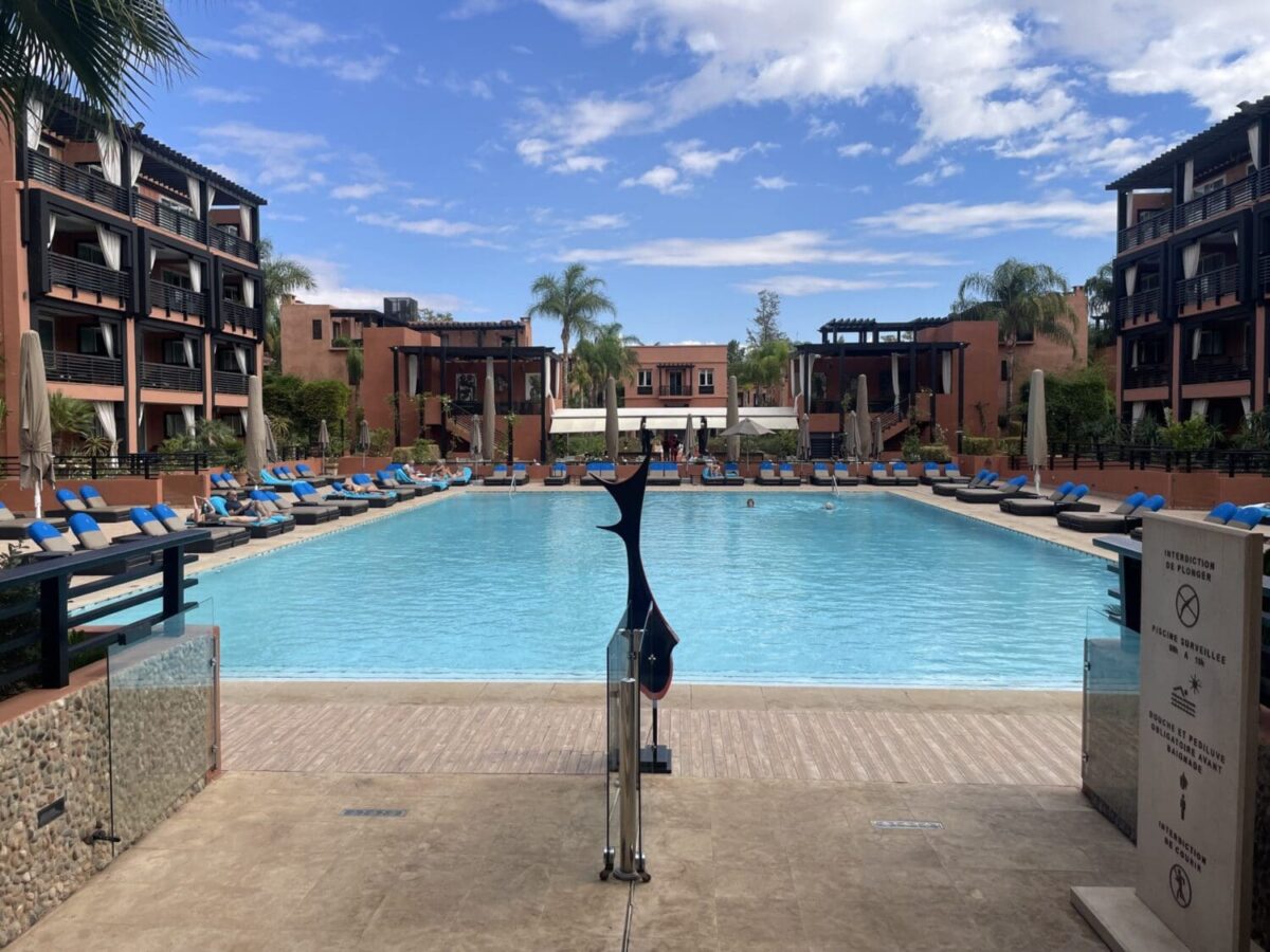 Le Naoura hotel, Marrakech. View of swimming pool.