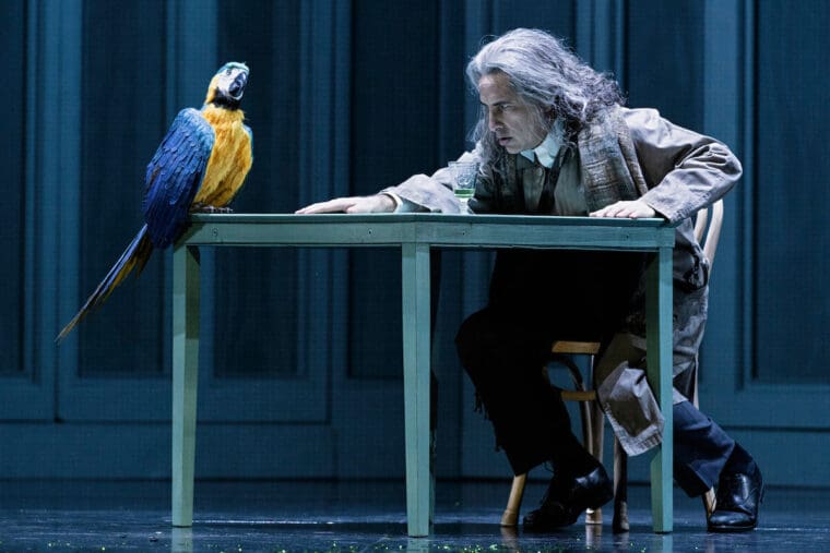Tales Of Hoffmann at the Royal Opera House - Hoffman with his parrot