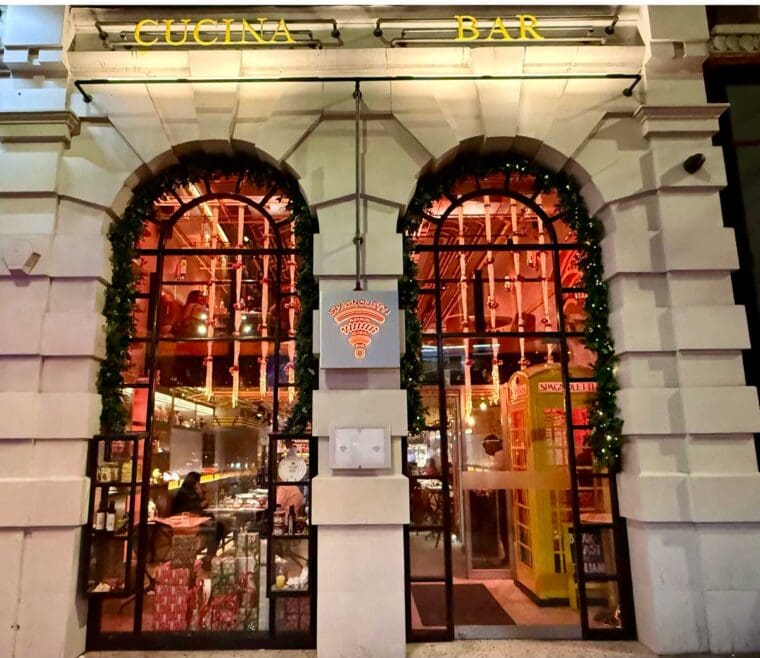The exterior of Spagnoletti showing the quirky decor inside