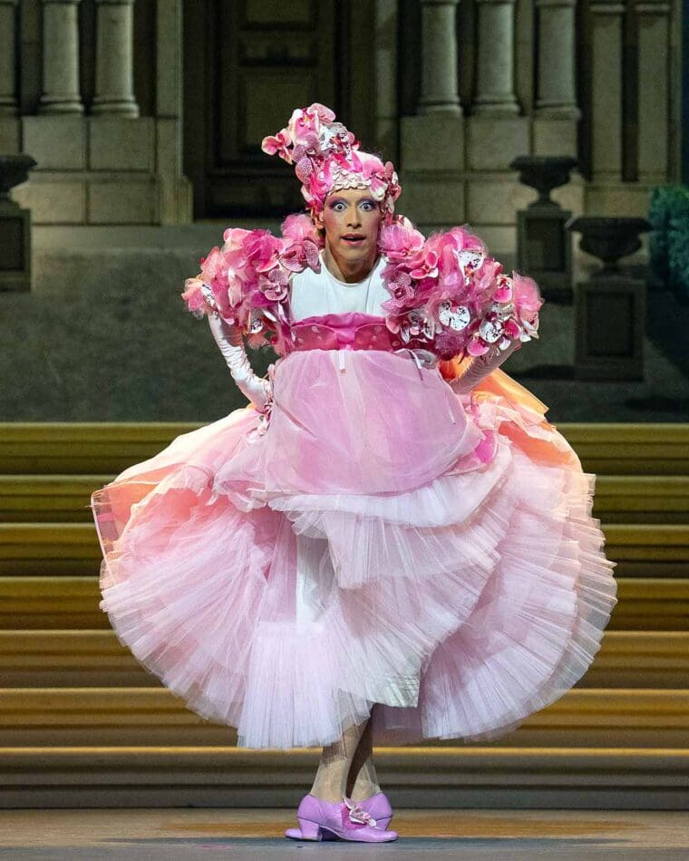 Luca Acri as ugly sister in Cinderella - Royal Ballet and Opera 2024
