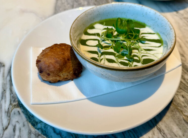 Watercress Soup with a Cheese Scone at Sam's Waterside