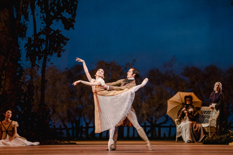 Akane Takada (Olga), William Bracewell (Lensky) in Onegin ©2025 ROH. Ph Andrej Uspenski