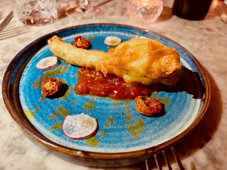 40 Dean Street fried courgette flower.