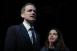 Antigone [on strike] at Finsbury Park Theatre, photos by Nir Segal, Phil Cheadle as Creighton with Hiba Medina as Antiya
