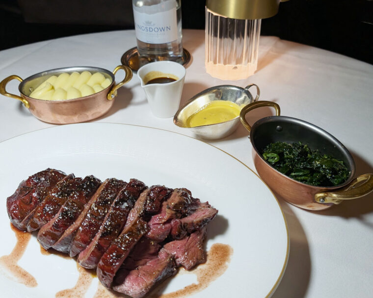 Chateaubriand with Bernaise, Red Wine Jus, Spinach and Pommes Puree