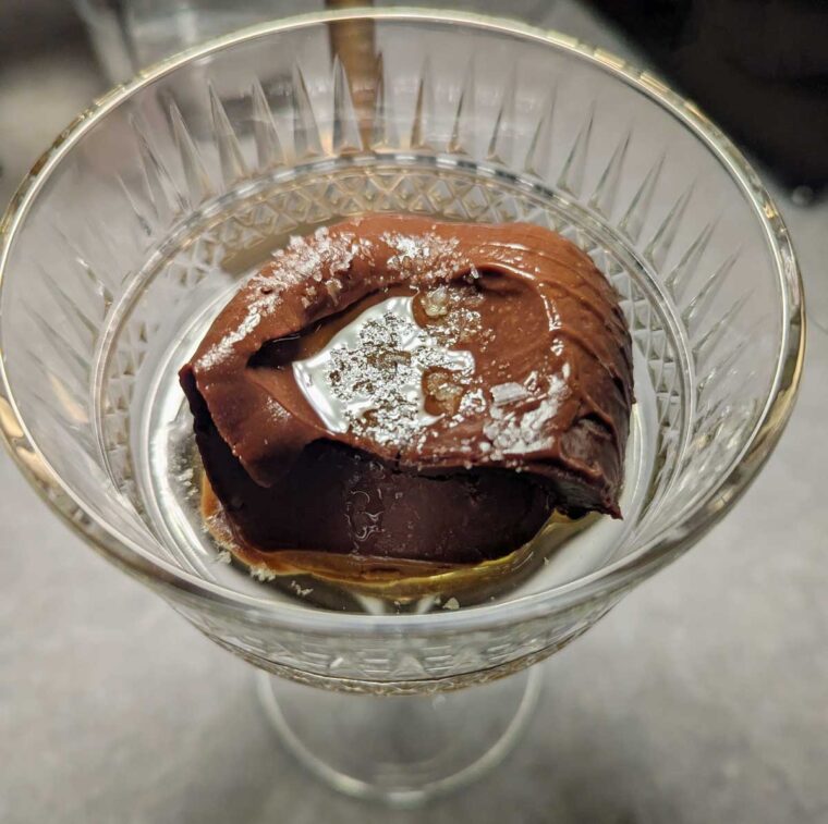 Chocolate Cremeux with Calabrian olive oil and Maldon sea salt