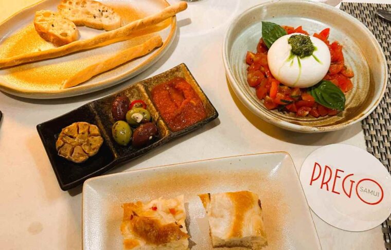 Amari Koh Samui Restaurants - Prego Italian Restaurant burrata with marinated tomatoes and focaccia