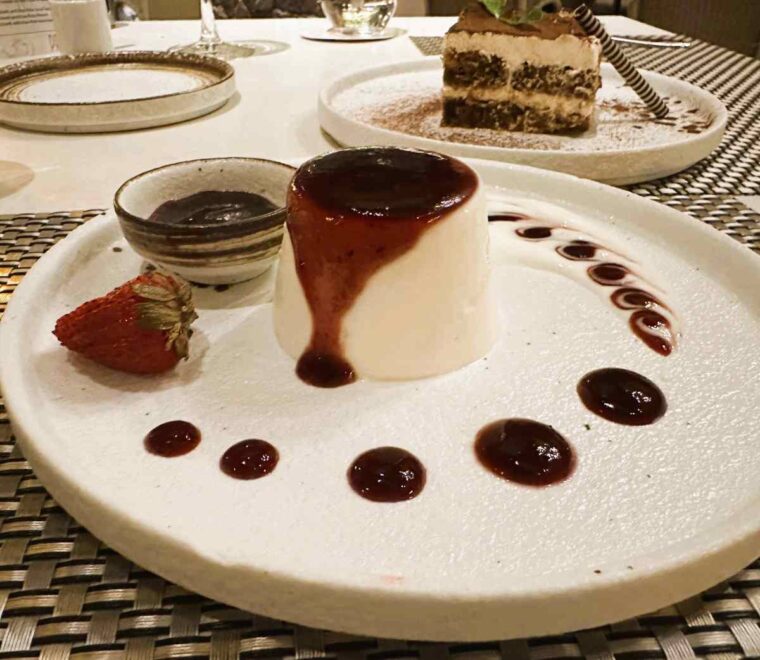 Amari Koh Samui Prego Italian Restaurant tiramisu and panna cotta with strawbery coulis