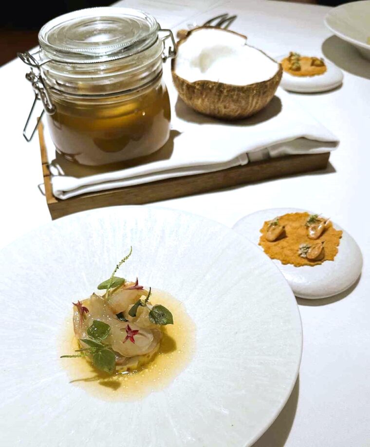 KHAAN Thai fine dining restaurant Bangkok Andaman tiger prawn, homemade pickled lime, tomalley cracker