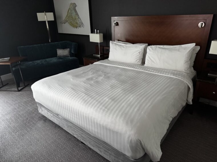 Executive room bed at the London Heathrow Marriott Hotel