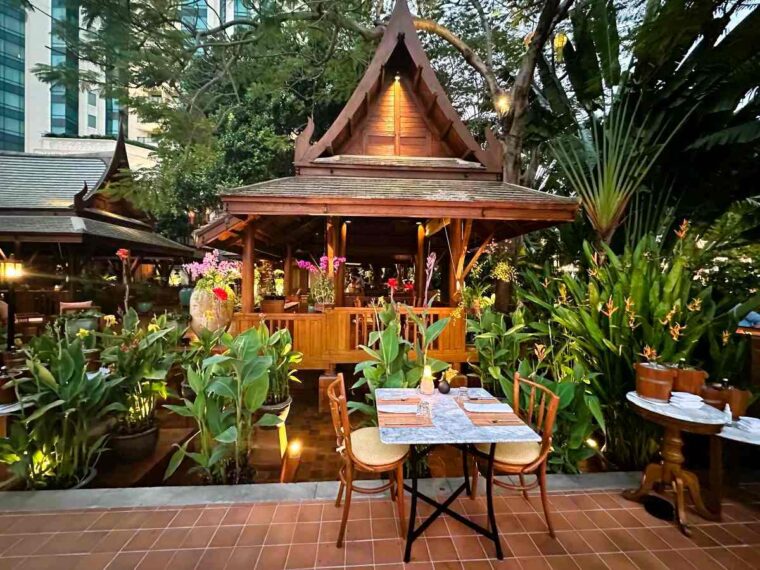 Thiptara Thai Restaurant is located in the tropical garden of The Peninsula Bangkok