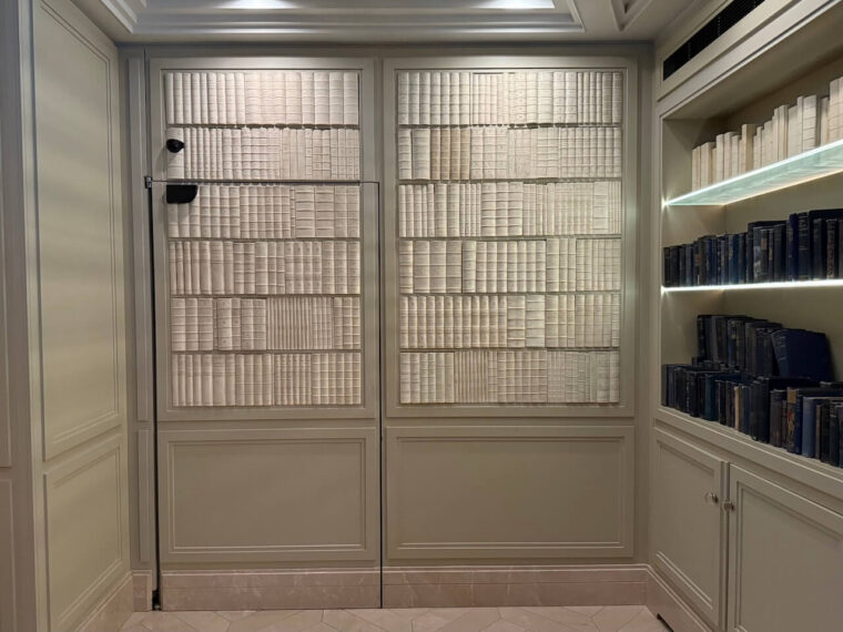 The bookcase hiding Síbín, a slick, low-lit hideaway