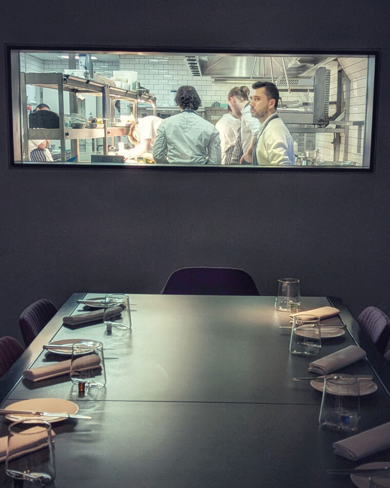 Private dining room with view of the kitchen at Angler Restaurant