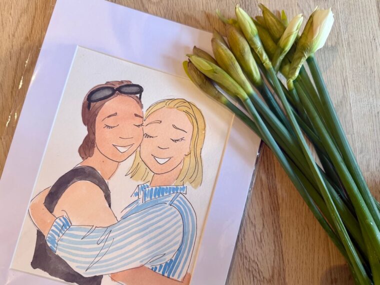 Portrait painted of us during brunch