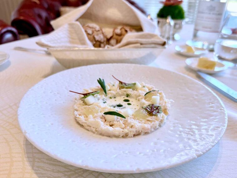 Crab starter from the Wellington Menu at the Peninsula Hotel, London