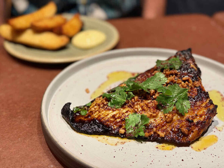 Skate wing and agria potatoes (background) - Ara restaurant, Aldgate.