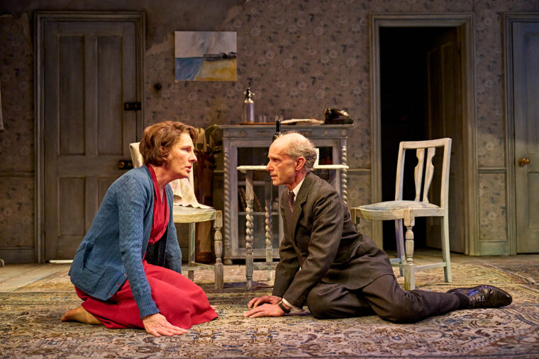 Tamsin Greig (Hester Collyer), Finbar Lynch (Miller) in The Deep Blue Sea, Theatre Royal, Haymarket