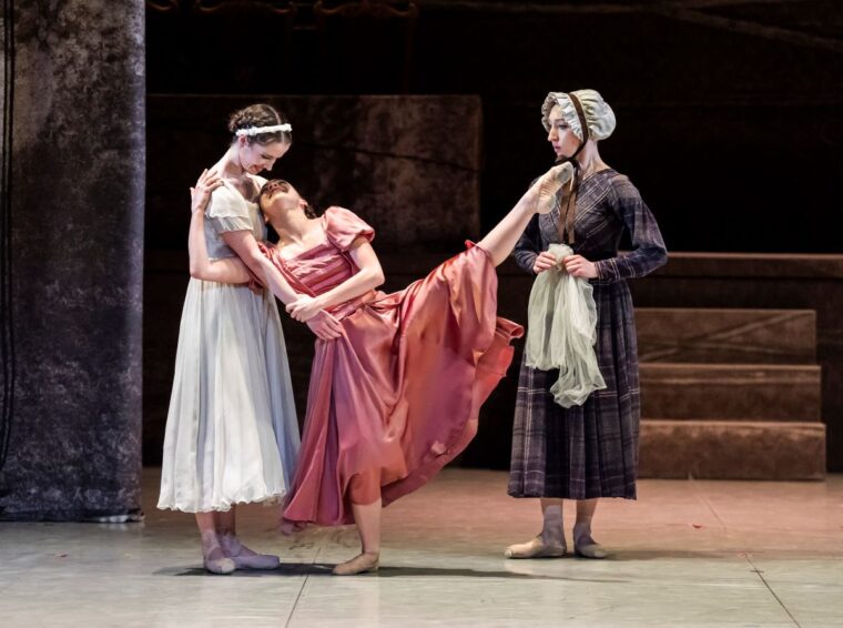 Jane meets her young pupil Adele, who wears a pink dress, and the housekeeper Mrs Fairfax, Credit, Tristram Kenton