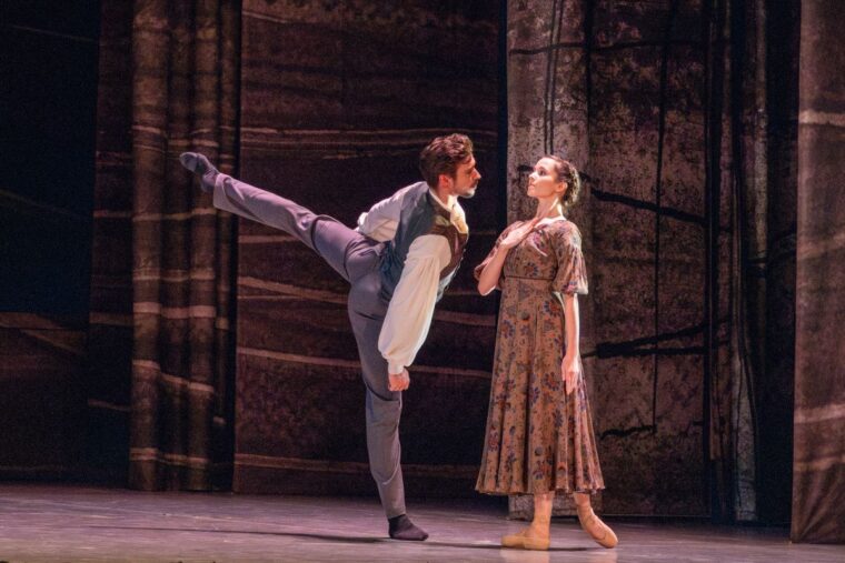 Rochester poses in an arabesque and faces Jane, who holds her hand on her heart, Credit, Tristram Kenton
