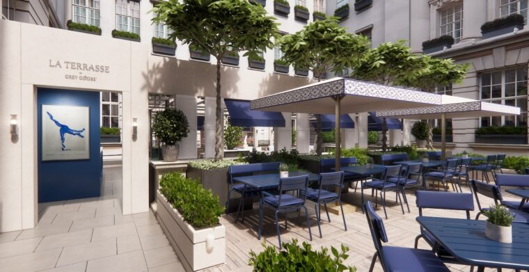 Looking at La Terrasse from the courtyard of the Rosewood London Hotel