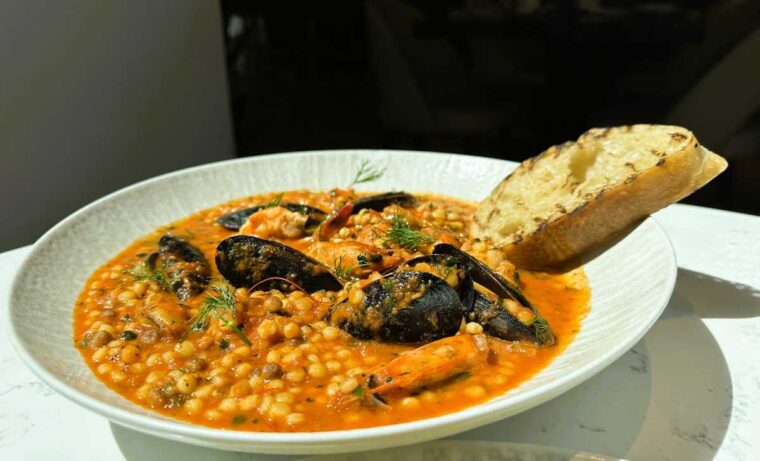 Adeline seafood bisque fregola
