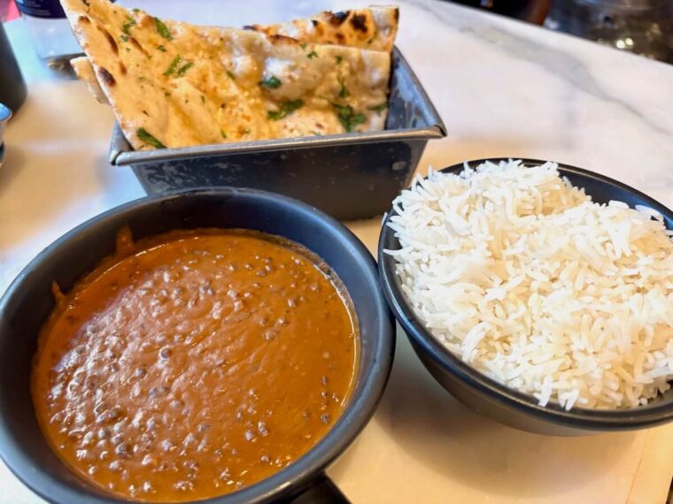 Dishoom black daal, rice and naan
