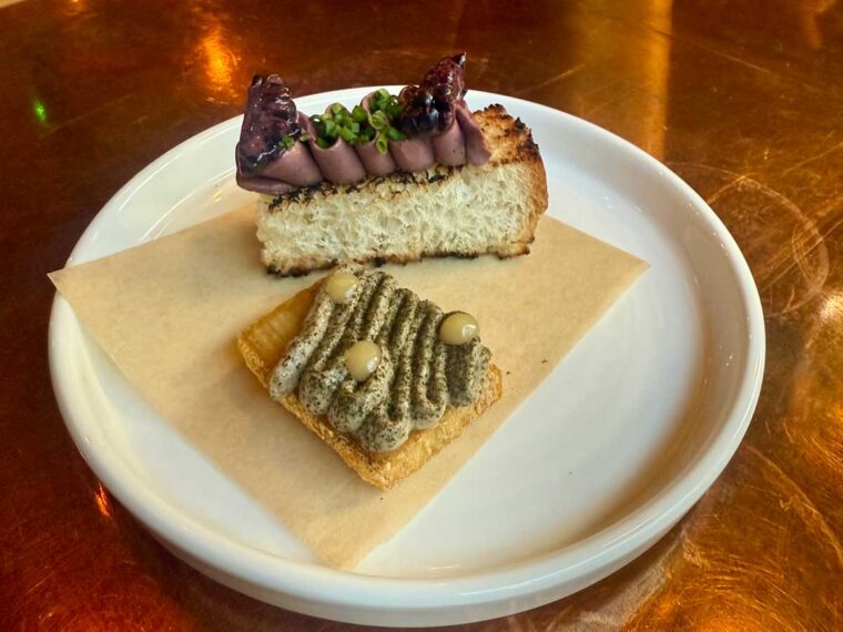 Chicken Terrine and Pressed Potato snacks