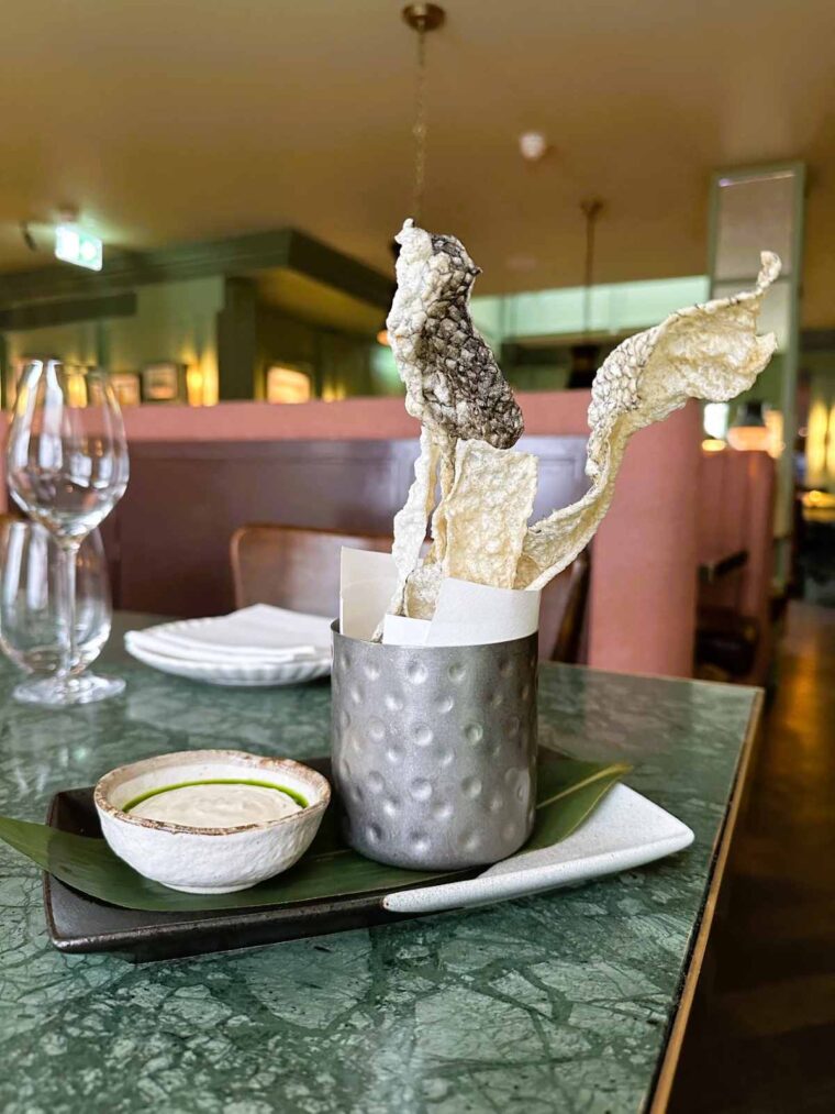 The Fuji Grill crispy fish skin with Japanese tartar sauce